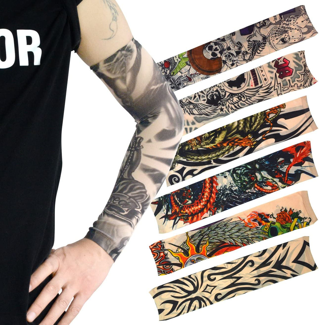 20Pcs Temporary Tattoo Arm Sleeves Arts Fake Slip on Arm Sunscreen Sleeves Body Art Stockings Protector -Designs Tribal, Tiger, Dragon, Skull, and Etc Unisex Stretchable Cosplay Accessories