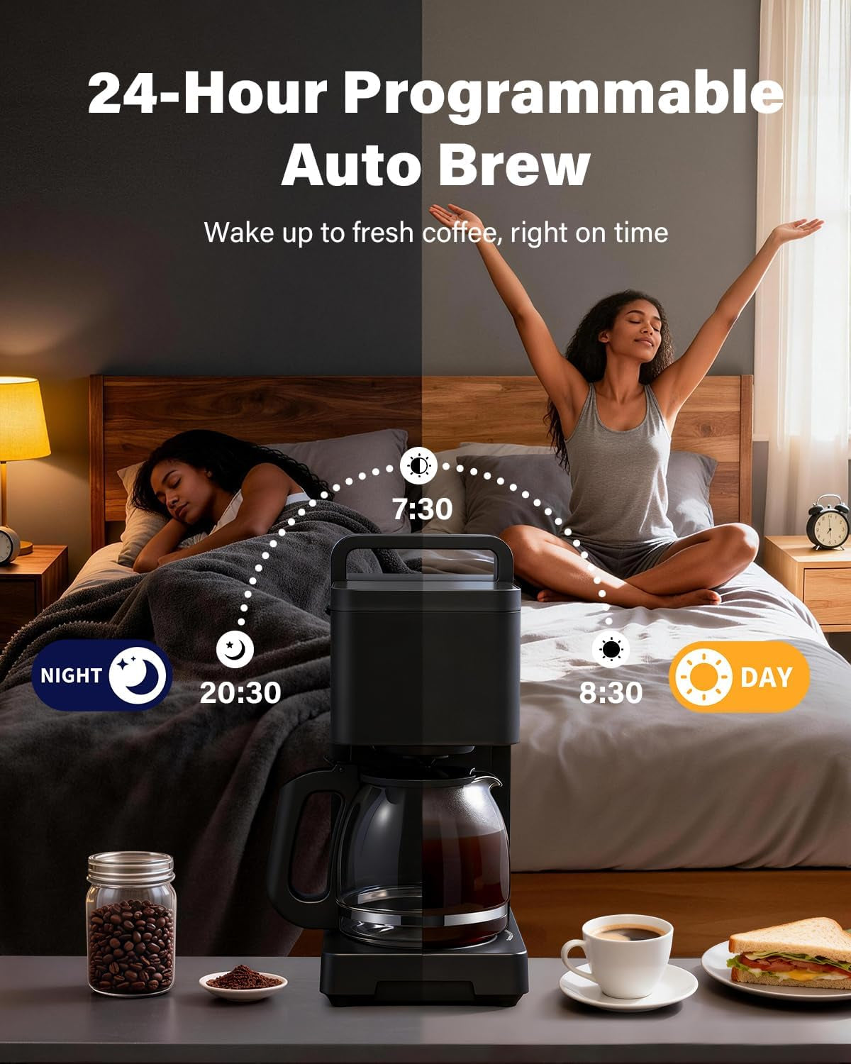 10-Cup Coffee Maker, Programmable Drip Coffee Machine with 2–10 Cup Setting, Adjustable Keep-Warm Control, Removable 50Oz Water Tank, Brew Strength Control & Brew Pause, Black