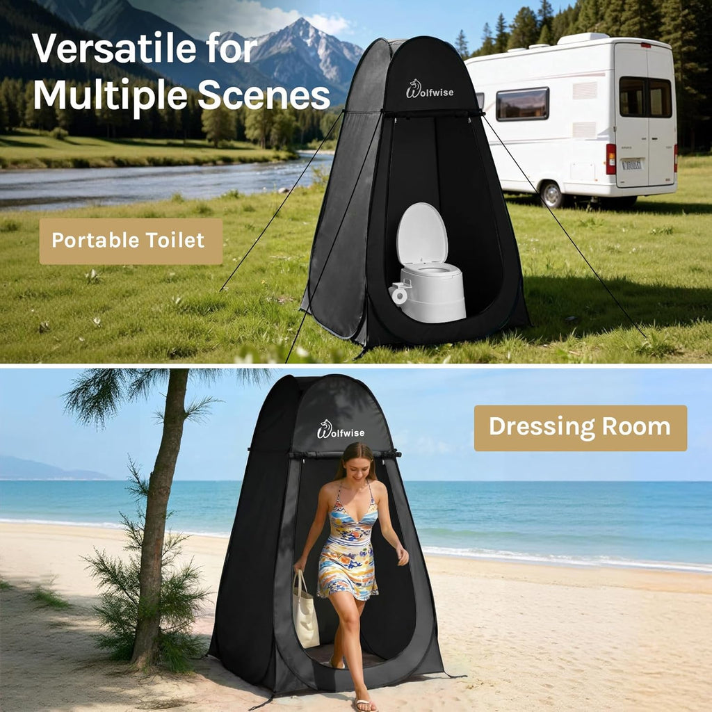 Pop up Shower Tent for Camping Essentials, Portable Instant Changing Tent with Ventilation Window & Carry Bag, Privacy Dressing Room Bathroom Toilet for Beach & Outdoor, Standard, Black