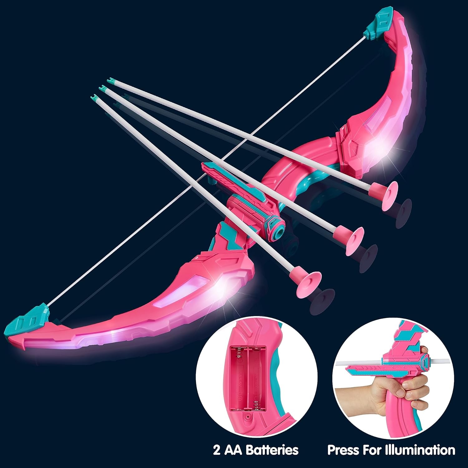Pink Bow and Arrow Set for Girls, LED Light up Archery Toy Set with 9 Suction Cup Arrows, Target & Arrow Case, Christmas Indoor Outdoor Activity Toy for Kids Girls Ages 3-12