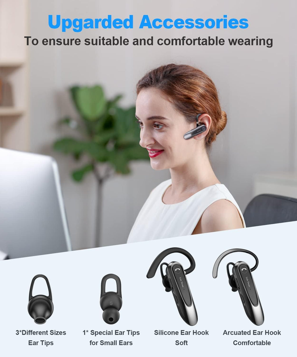 Bluetooth Earpiece Wireless CVC8.0 Headset for Cell Phone Dual Mic Noise Canceling Earpiece Phone with Mute Key 20H Talk 180 Days Standby for Iphone Android Home Office Driving (1 Pack)