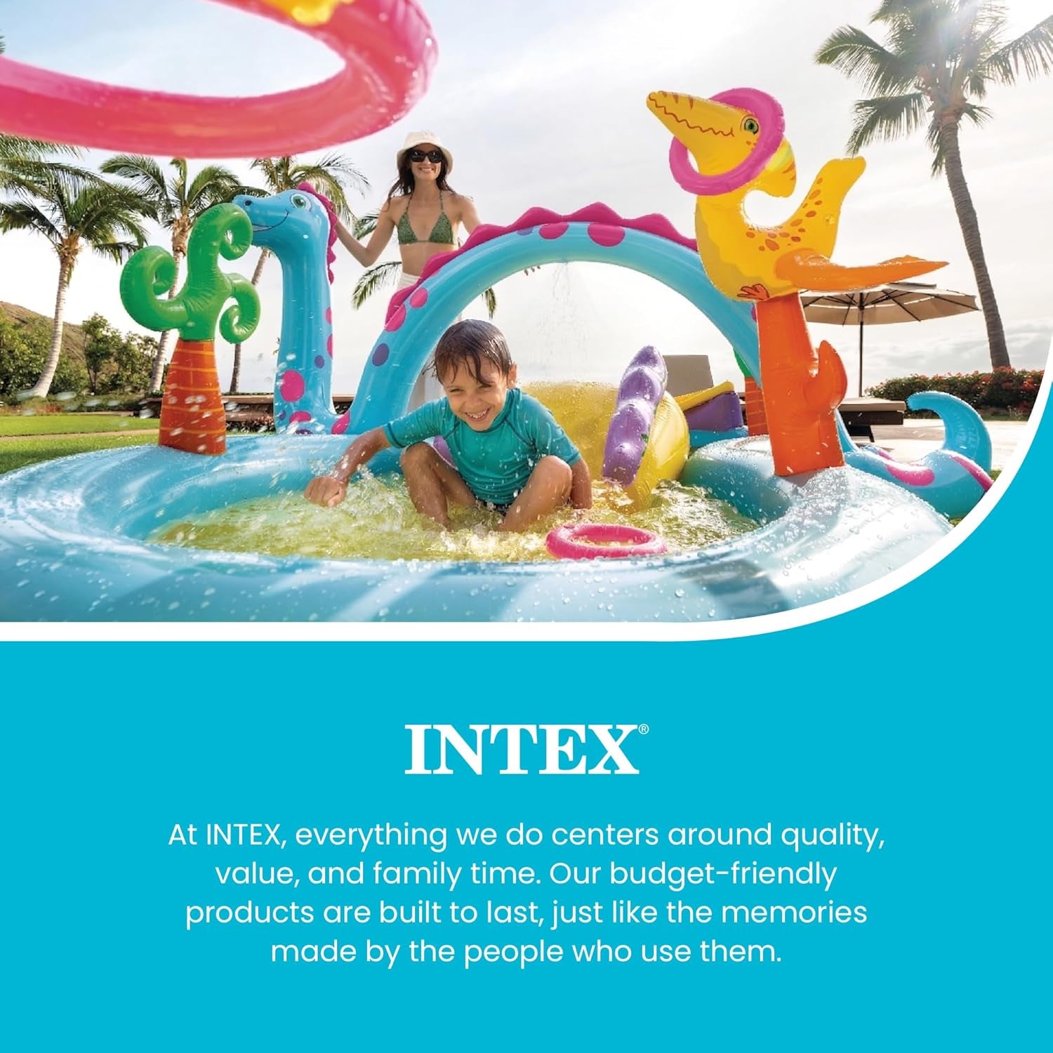 11' X 7.5' X 44" Dinoland Play Center Kiddie Inflatable Outdoor Swimming Pool