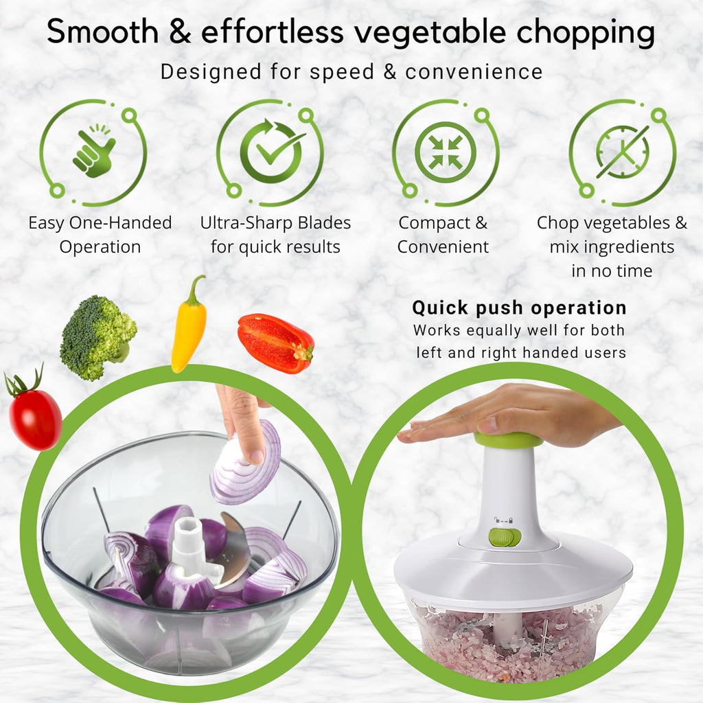 Express Manual Food Chopper: 6.8-Cup, Hand Chopper Vegetable Cutter to Chop Veggies, Fruits, Herbs, Garlic Onion Chopper for Salsa, Salad, Pesto, Hummus, Guacamole, Coleslaw, Indian Cooking