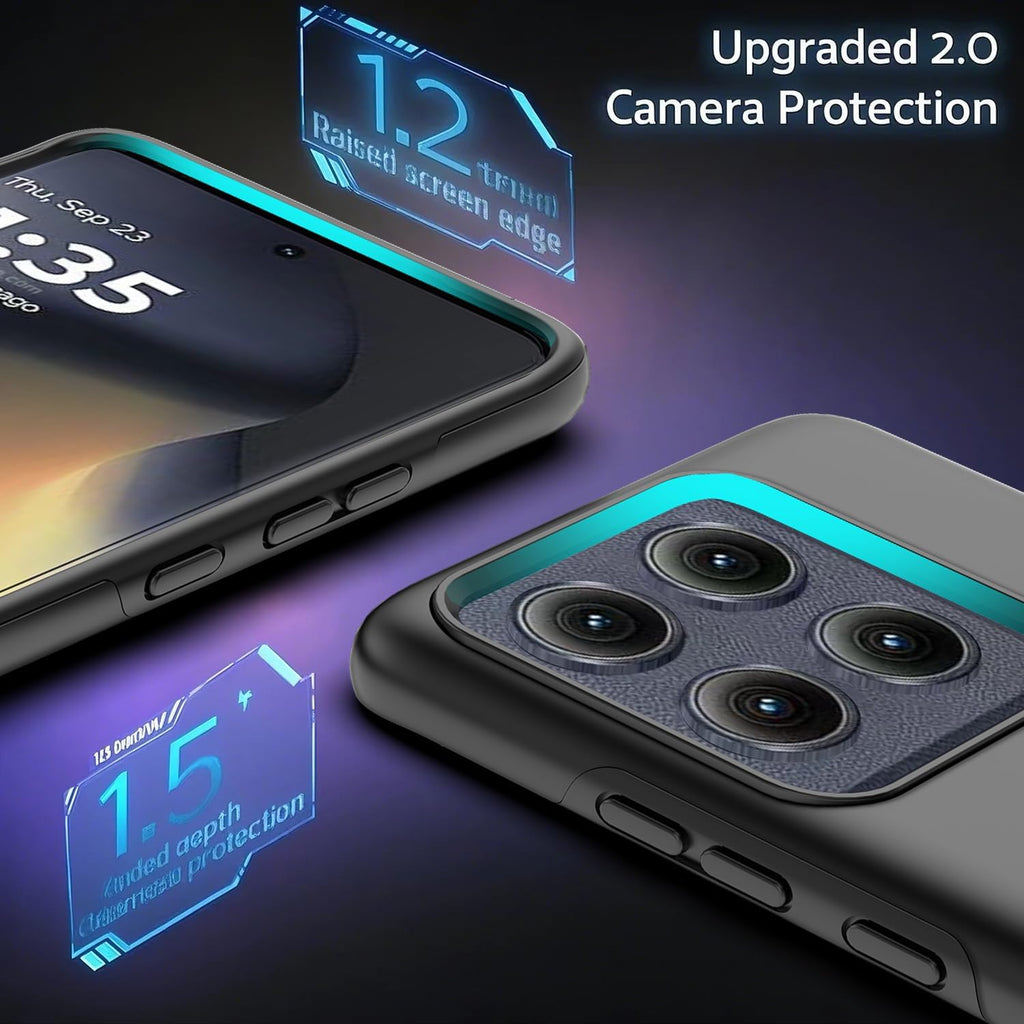 For Motorola Moto Edge 2025 Case with Tempered Glass Screen Protector and Camera Lens Protector， 360° Rotatable Ring Holder Magnetic Kickstand, Shockproof Protectivephone Case, Black