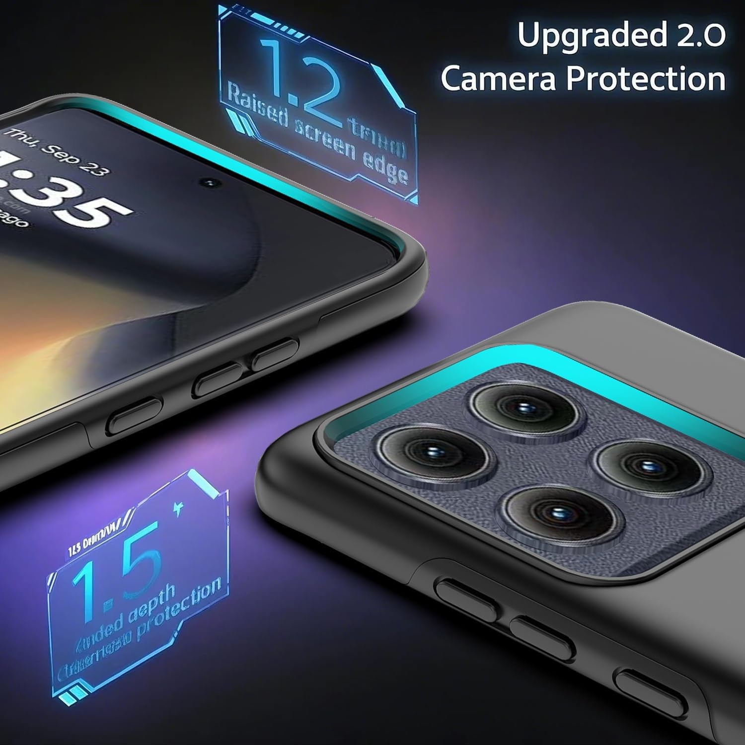 For Motorola Moto Edge 2025 Case with Tempered Glass Screen Protector and Camera Lens Protector， 360° Rotatable Ring Holder Magnetic Kickstand, Shockproof Protectivephone Case, Black