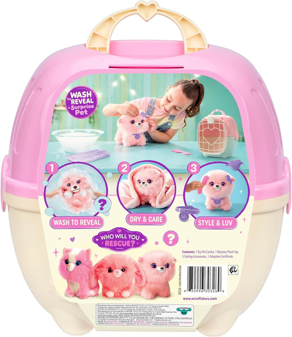 Pink Surprise Pet, Mystery Plush Toys, Stuffed Animals, Wash to Reveal 1 of 3 Rescue Surprise Toy Pets: Puppy, Bunny, or Kitty - Includes 8.7" Deluxe Carrier - Styles May Vary