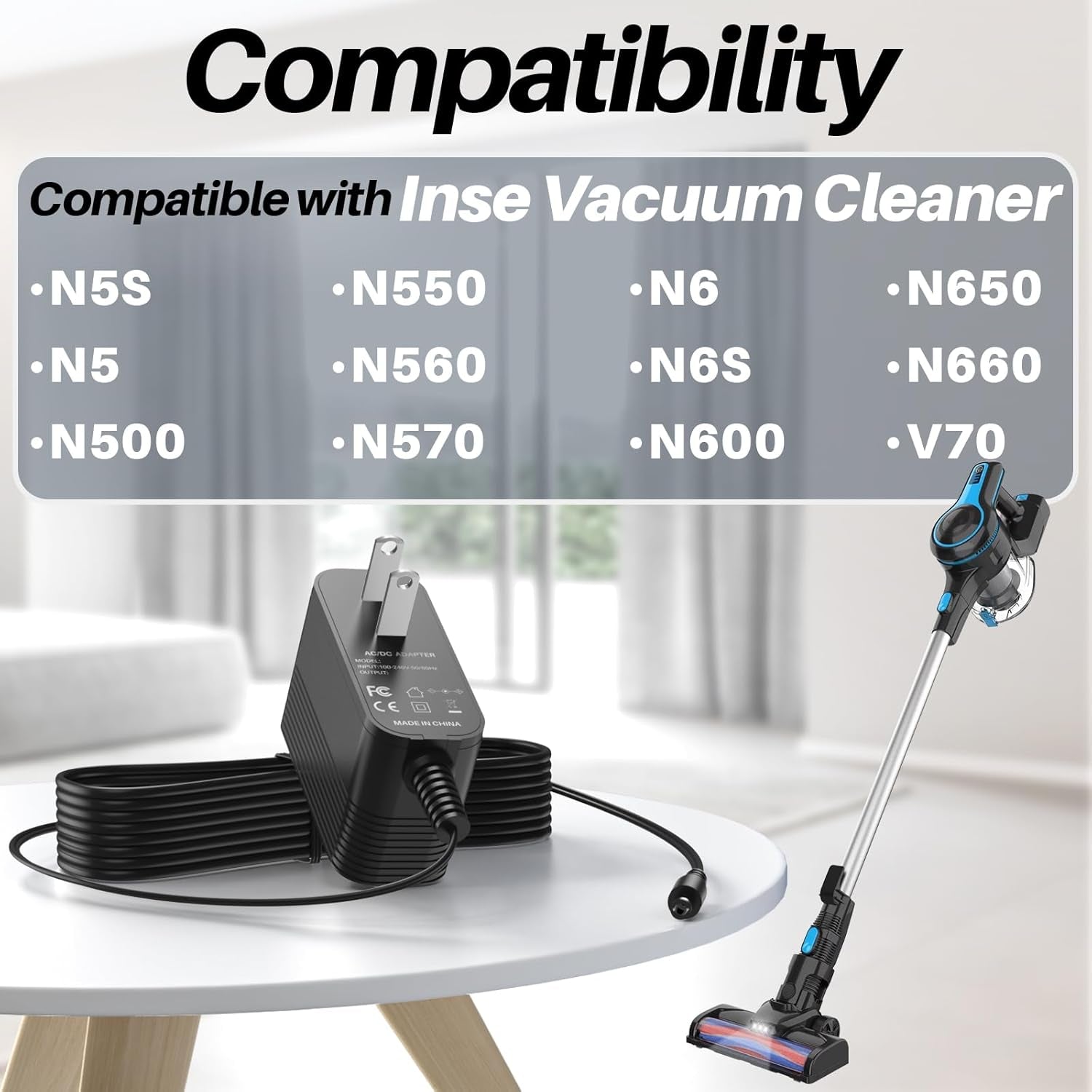 26.5V DC Charger for Inse Cordless Vacuum Cleaner Replacement AC Adapter for INSE N5S N5 N500 N550 N560 N570 N6 N6S N600 N650 N660 V70 Vacuum Charger for Deik VC-1518-US Power Supply for Wowgo S108